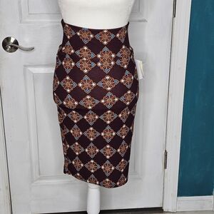 Lularoe Cassie Skirt XS Brown Turquoise Rust NWT